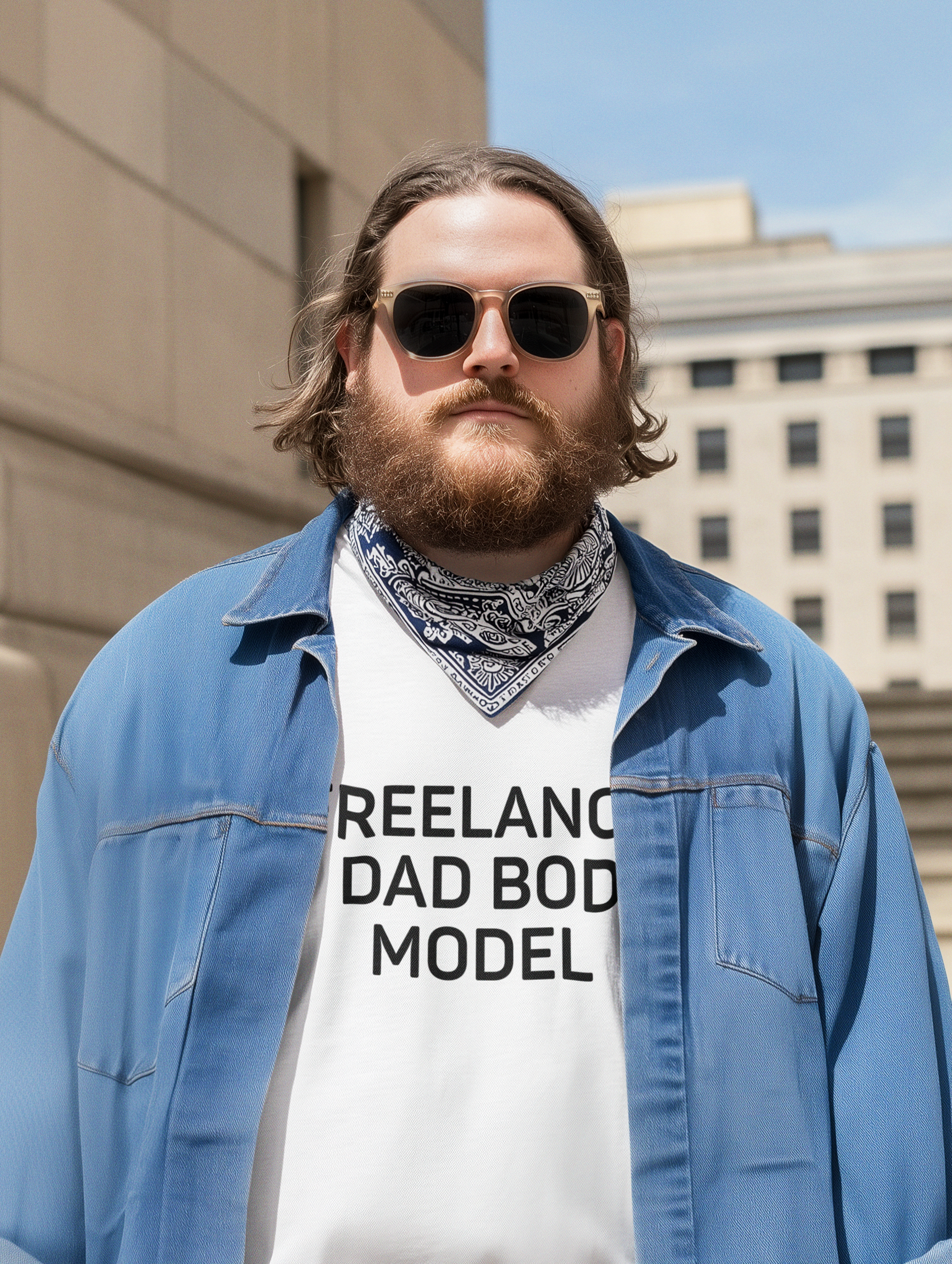Men's Freelance Dad Bod Model White Tee
