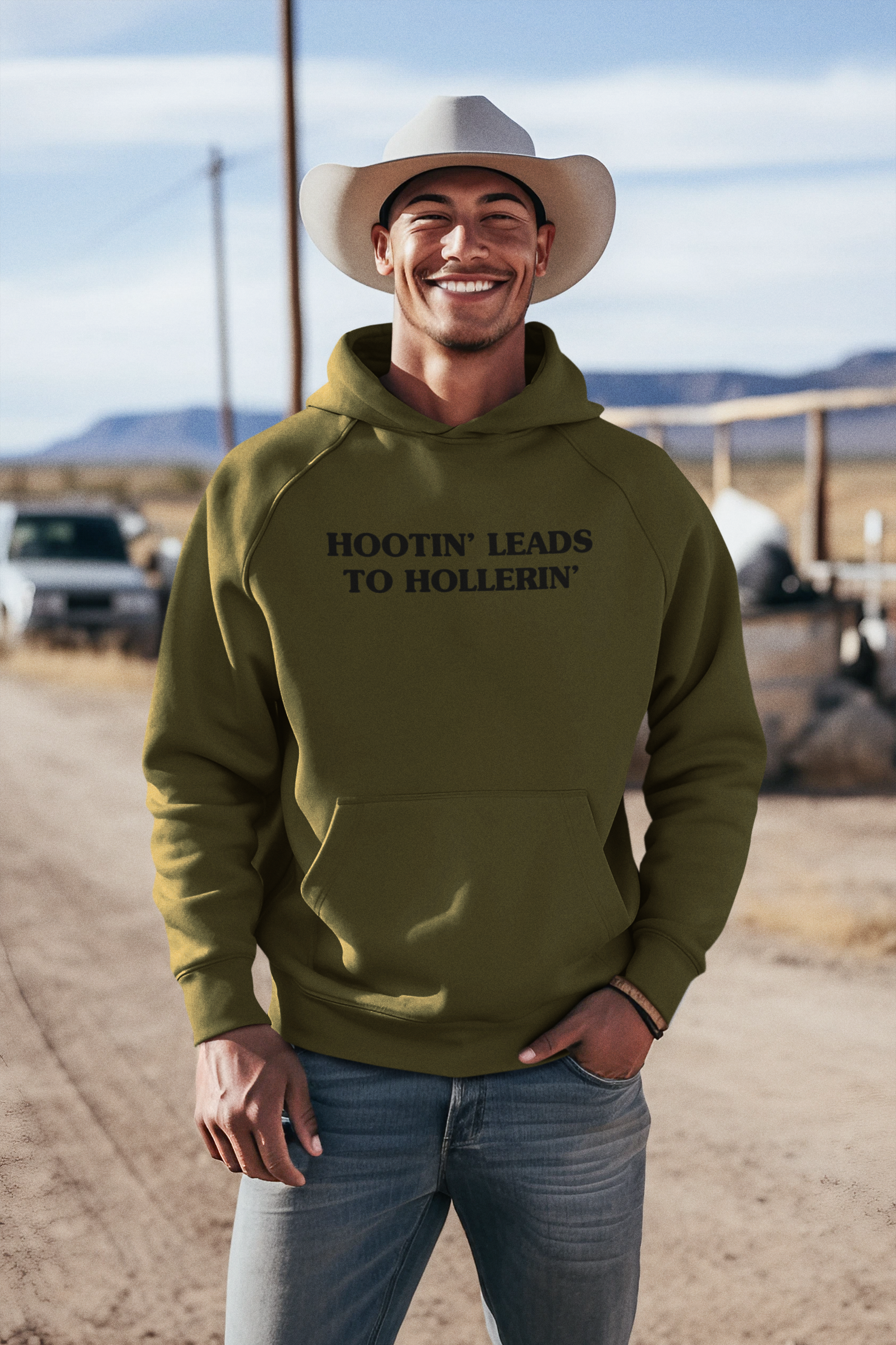 Men's Hootin' Leads To Hollerin' Green Hoodie