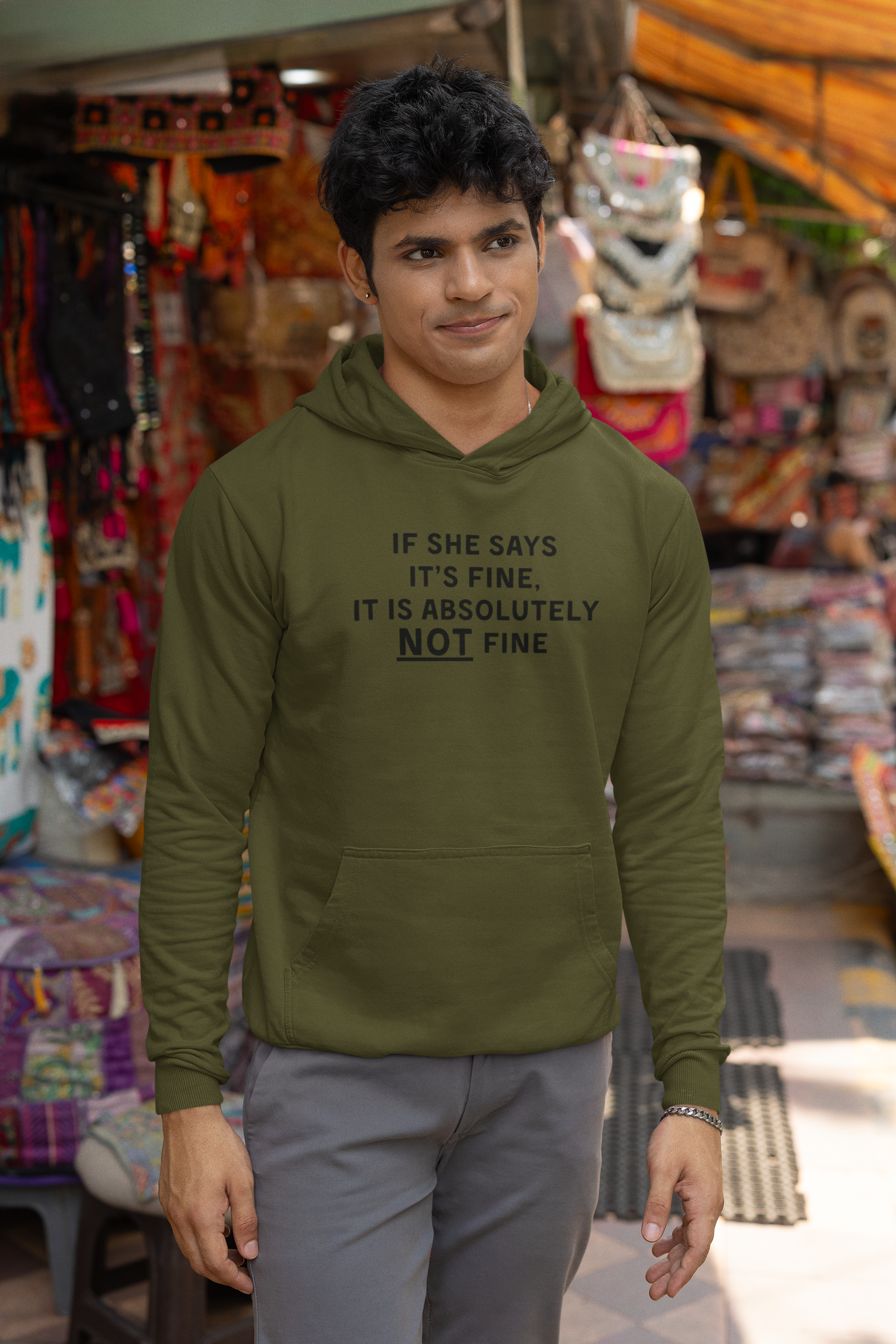 Men's Men's If She Says It's Fine It Is Absolutely NOT Fine Green Hoodie