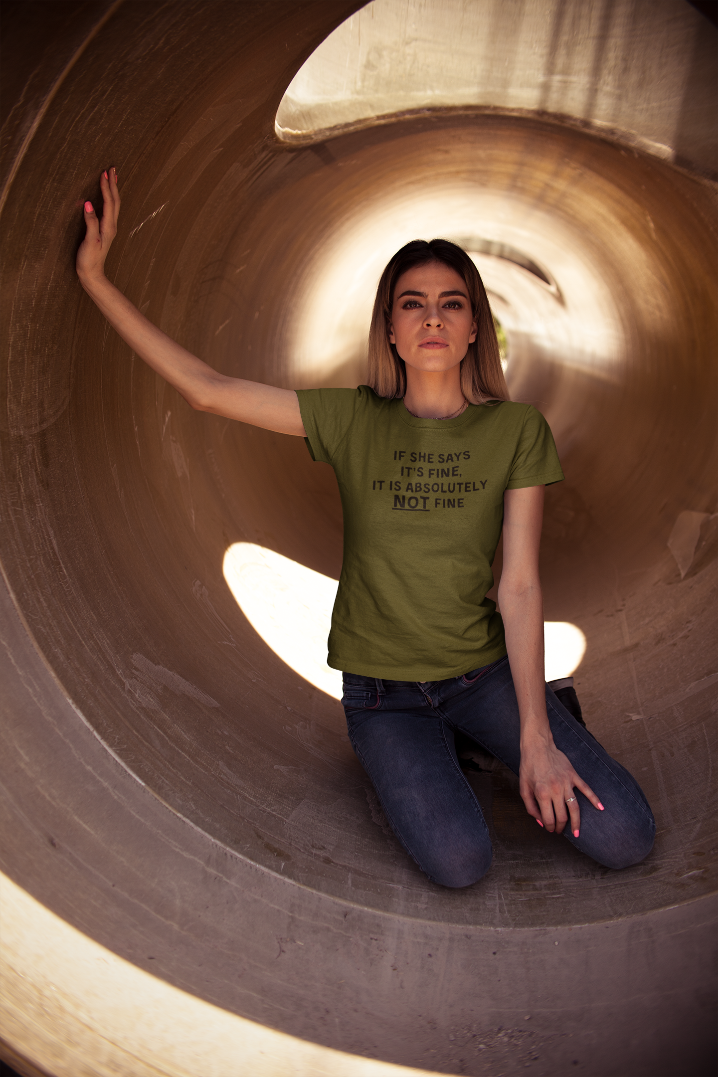 Women's If She Says It's Fine It Is Absolutely NOT Fine Green T-Shirt