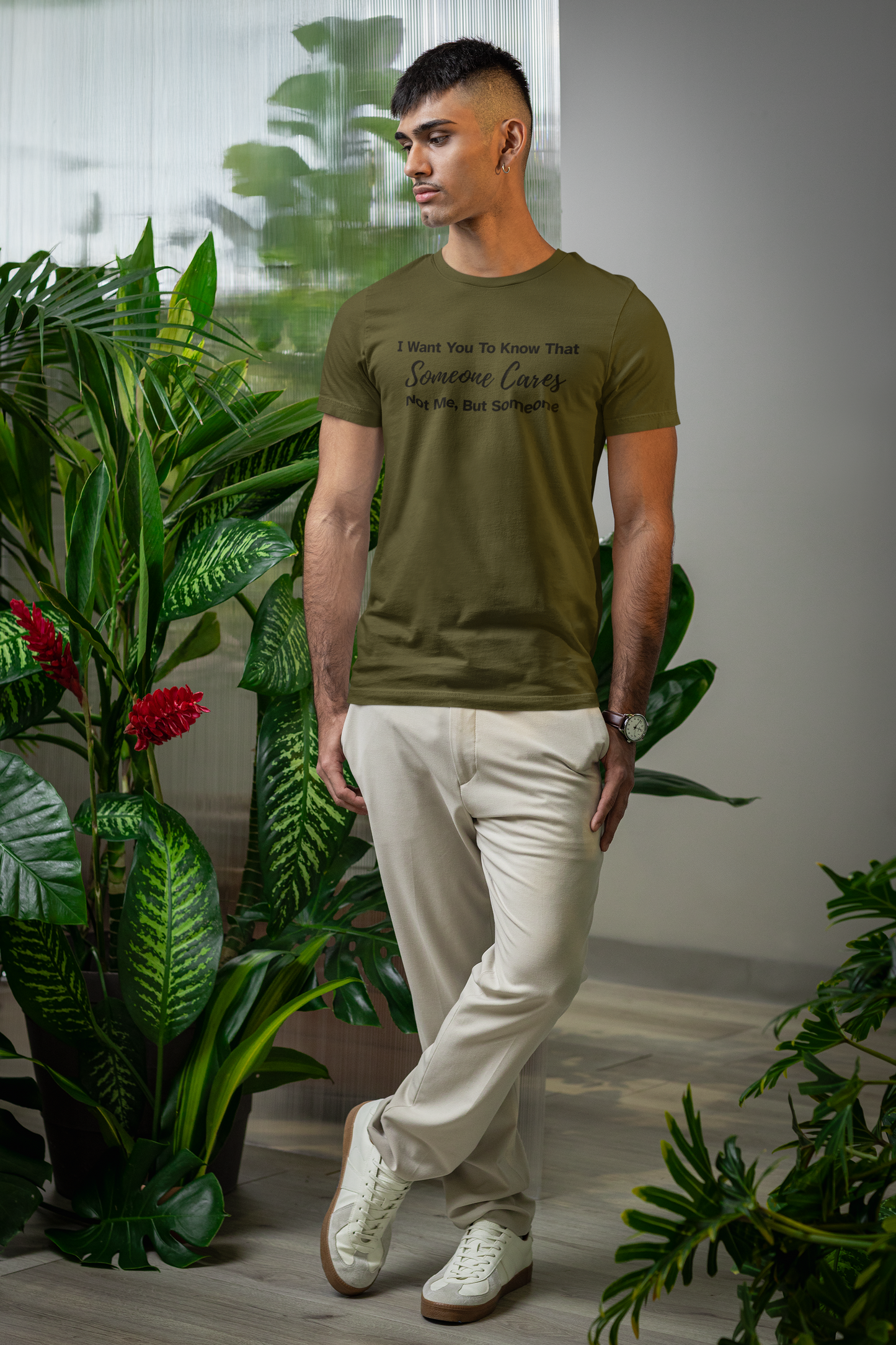 Men's I Want You To Know That Someone Cares. Not Me, But Someone Green T-Shirt