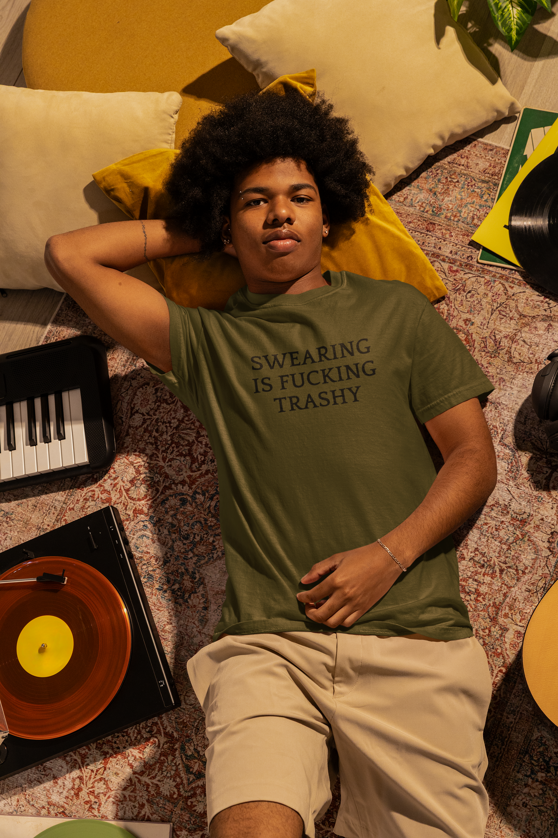 Men's Swearing Is Fucking Trashy Green Tee