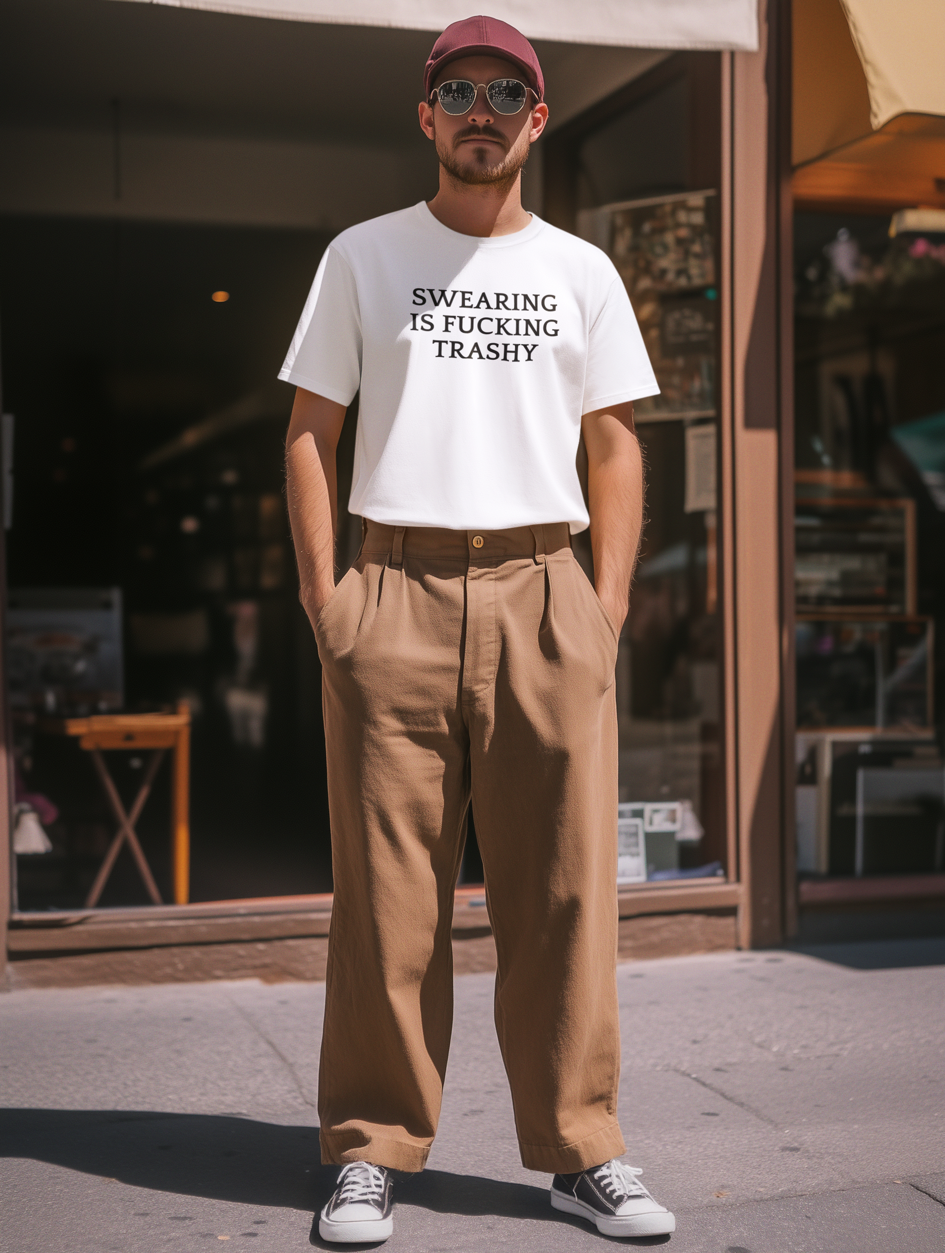 Men's Swearing Is Fucking Trashy White Tee