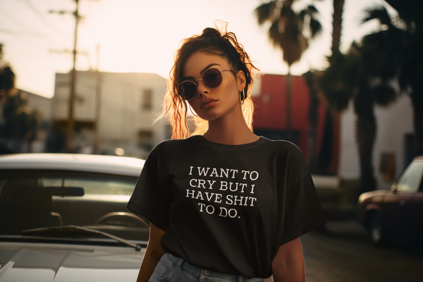Women's I Want To Cry But I Have Shit To Do Black T-Shirt